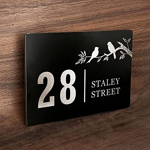 Door Number Plaques for Wall House Number Plaques Personalised House Sign Laser Engraved Black Aluminum Front Door Sign Door Plaque (Design 3)