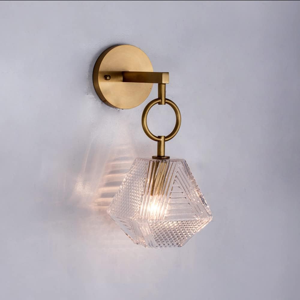 VGTLAKEX Wall Light Glass Wall Sconce Lighting Fixture Copper Mounted Lamp Bedroom Bedside Light E27 Socket Living Room Hallway