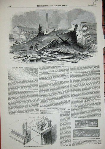 Viejo Original antiguo victoriano de 1850 Ruinas fuego telégrafo eléctrico de Bermondsey...