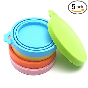 MYYZMY 5 Pcs Pet Can Covers,Food Can Lids, Universal BPA Free Silicone Can Lids Covers for Dog and Cat Food, One Can Cap Fit Most Standard Size Canned Dog Cat Food
