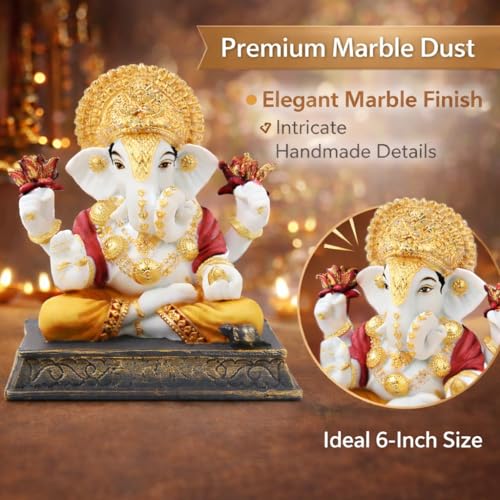 Image of ARMONIA Premium Marble Dust Lord Ganesha Idol for Home Decor - 6 Inch Handmade Ganesh Murti,Vinayak Ganpati Statue for Mandir, Office Desk |Best Spiritual Gift for Wedding & Housewarming
