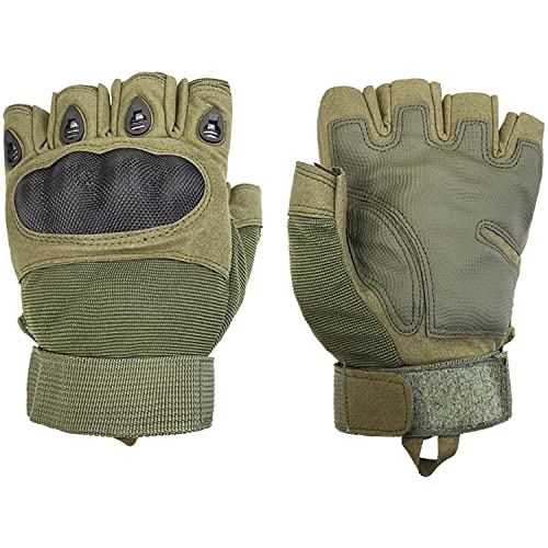 Sutekus Fingerless Tactical Gloves Touchscreen Work Gloves with Hard Knuckle Half Finger Utility Gloves for Sports Work Outdoor (Green, X-Large)