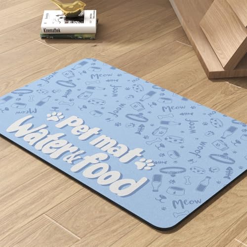 Image of Pet Feeding Mat-Absorbent Dog Mat for Food and Water Bowl-No Stains Quick Dry Water Dispenser Mat-Dog Accessories Pet Supplies-Bowl for Messy Drinkers(PAW,17 inchx28 inch