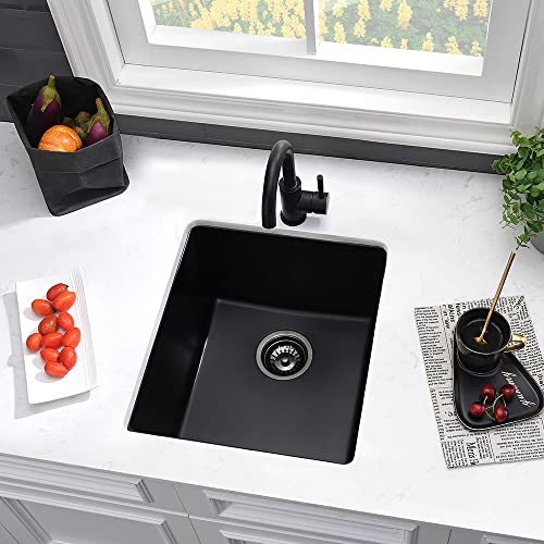 17 Inch Black Bar Sink Undermount - Vasoyo 17"X19" Black Undermount Wet Bar Prep Kitchen Sink Dual Mount Granite Undermount Kitchen Sink Single Bowl Quartz Sink Small Bar Sink Rv Sink #TOP2