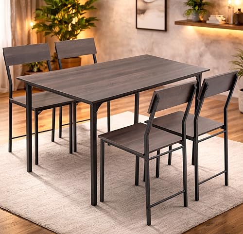 Image of Dining Table Set of 4, 4 Seater Dining Table with Chairs, Engineered Wood Top & Metal Frame, Space Saving Compact Rectangular Dining Table for Home & Kitchen (Dark Maple- DIY)