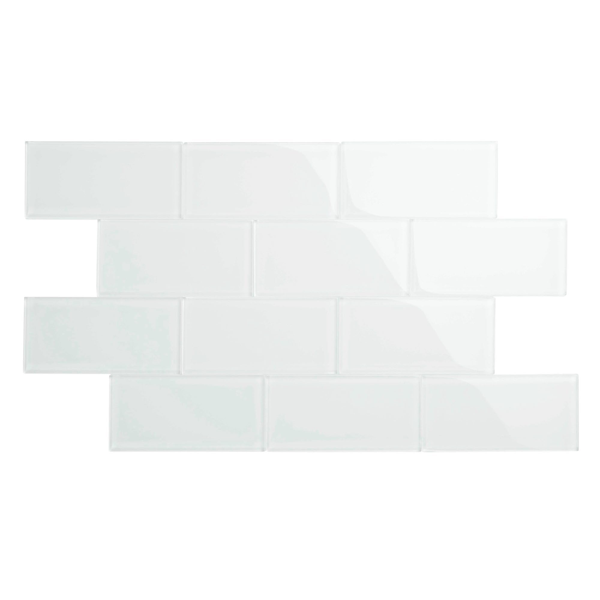 Giorbello Glass Subway Backsplash Tile, 3 x 6, Bright White