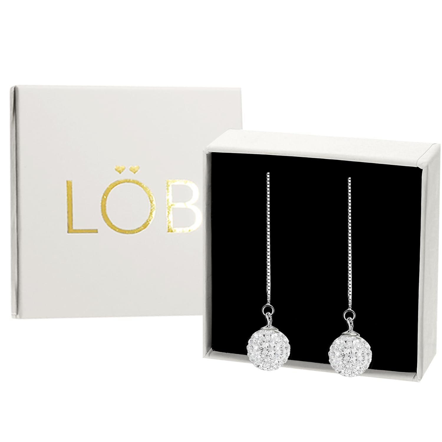Durchzieher 925 Silber Shamballa Perlen, Damen Perlenohrringe Hängend Glitzer Steine Kugel Ketten zum Durchziehen Brautschmuck Silberohrringe