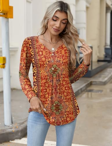 Image of Zeagoo Womens Long Sleeve Tops Fall V Neck Shirt Casual Pleated Tunic Top