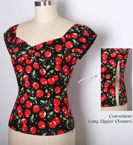 Image of YARN & INK Women's Rockabilly Tops 1950s Pinup Shirt Casual Off Shoulder Vintage Blouse