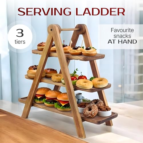 Platters for Food,3 Tier Cake Stand Foldable Wooden Charcuterie Board Serving Tray for Parties Fruit Cupcakes Afternoon Tea Buffet Displays – Bild 2