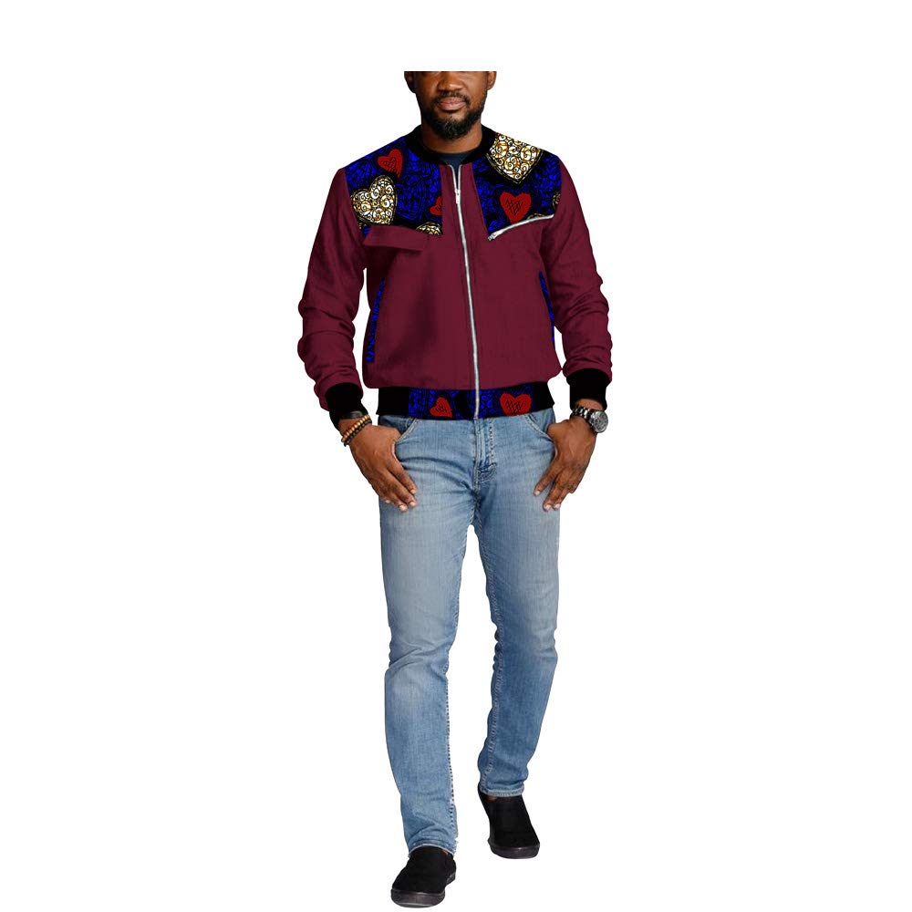 Men`s Jacket African Clothes Ankara Print Full Zip Bomber Jacket Autumn Casual Coats Wind…