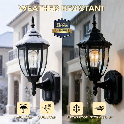 Image of Porch Lights Outdoor Motion Sensor Wall Sconce Anti-Rust Aluminum, Exterior Outdoor Wall Lights Dusk to Dawn Porch Light Fixture Wall Mount for House Outside Patio