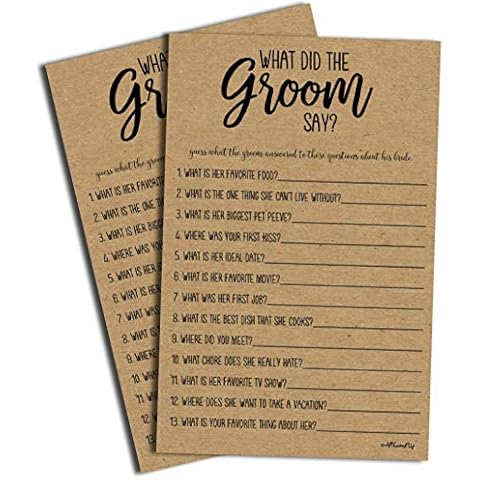 What Did the Groom Say Game - Kraft (50-Sheets) Rustic Bridal Wedding Shower or Bachelorette Party Game, Printed Engagement Rehearsal (Large Size Sheets) Cover