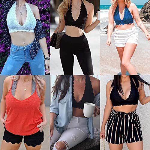 Image of Floral Lace Halter Bra Bralette Top Hook and Eye Closure Back Unpadded Wirefree Lace Bra