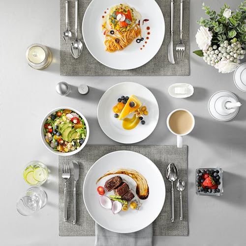 Image of MALACASA 16-Piece Gourmet Porcelain Dinnerware Sets, Modern White Round Dish Set for 4 - Premium Serving Plates and Bowls Sets for Dessert, Salad, Soup, Pasta - Series AMELIA