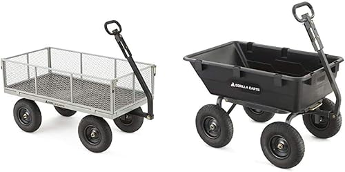 Gorilla Carts GOR1001-COM - Carro de acero pesado con lados extraíbles capacidad de 1000 libras carro de basura de polietileno de alta resistencia y