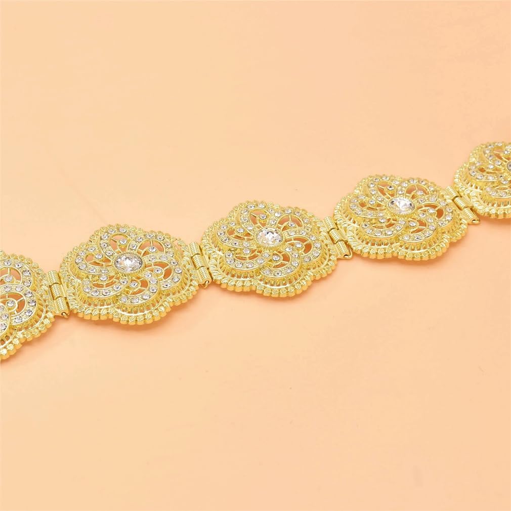 Catena Per Il Corpo Con Fiori In Cristallo Dorato Catene Per La Pancia In Vita Cintura Per Abito Marocchino Gioielli Per Il Corpo Da Sposa Afgano Indiano