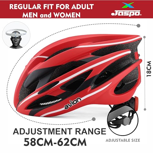 Image of Jaspo Avion Skating & Cycling Helmet for Adults & Teens (Age 13+), Polycarbonate Material, EPS Foam, Universal Fit for All (58-62 cm) |Ventilated Helmet for Men & Women (Red & Black)