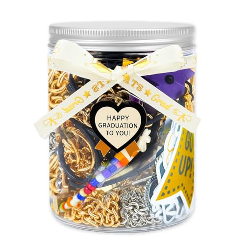 Image of SMUOBT Graduation Mysterious Jewelry Jar Pack, Surprise Jewelry Box for Women (Keychain, Bookname, Bracelet, Necklace, Rings, Hairpins, Earrings, Stickers and Pin) - Graduation Gift, Metal