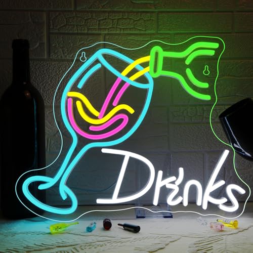 Looklight Drinks Wine Glass Enseigne Lumineuse, Led Neon Mural, Néon LED Light Neon Bar avec Port USB pour Bar Bistro Fête Chambre Cave Décoration...
