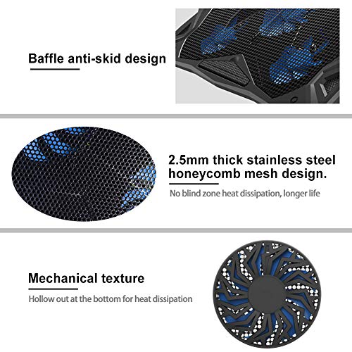 Pccooler Laptop Cooling Pad, Portable Laptop Stand with 6 Angle Adjustable & 5 Quiet Blue LED Fans for 12-17.3 Inch Gaming Laptop, Laptop Cooler Built-in Dual USB Ports Support Mouse, Keyboard Device - Thumbnail 5