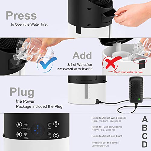 Mobile Klimaanlage, EEIEER Mini Klimaanlage Mobile Klimageräte Luftkühle Air Cooler, 4in1 Luftkühler Luftbefeuchter Ventilator Leise Tischventilator Nebelventilator,Ideal für Zuhause&Büro (Schwarz) – Bild 3