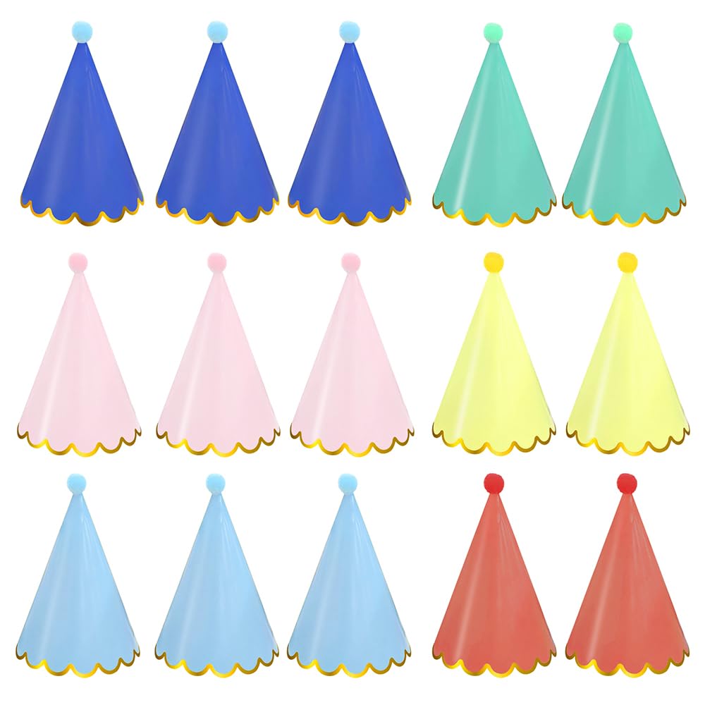 Vervora 15 Pcs Paper Party Hats, Birthday Cone Hats with Pom Pom, Colourful Mini Party Hat Set for Birthday Party, Baby Shower, Housewarming, Photo Booth Props (Bright 15 Pack)
