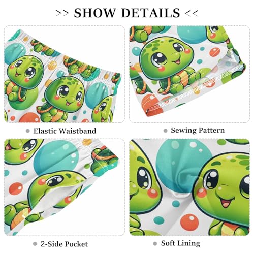 ALAZA Colorful Circles Sea Turtle Pajama Shorts Elastic Waist Casual Sleep Shorts with Pockets Size 6-143