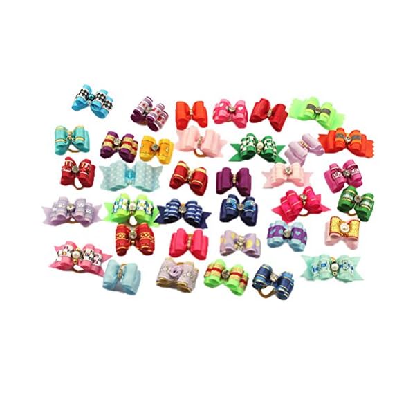 Pet show 20pcs small dog hair bows with rubber bands puppies doggies cats topknot bowknot matching hair grooming accessories for boy girl pomeranian yorkie poodle maltese shih tzu groomer
