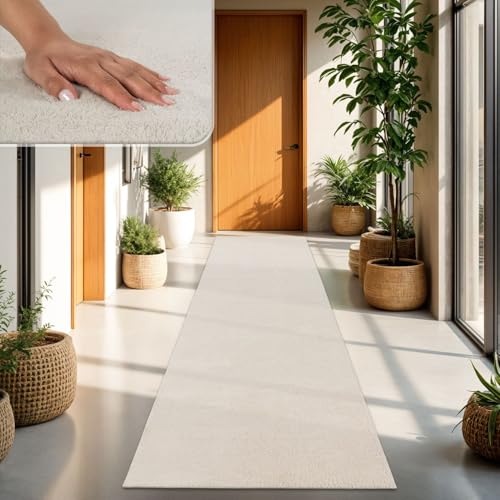 TT Home Alfombra Salón Pelo Corto Monocolor Diseño Moderno Lavable, Color: Crema, Tamaño:80x150 cm