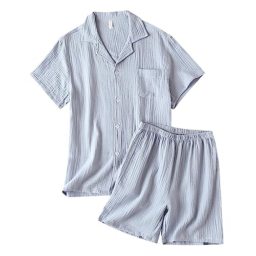 Pyjama short en crêpe lavé pour couple ensemble d'été mince et léger