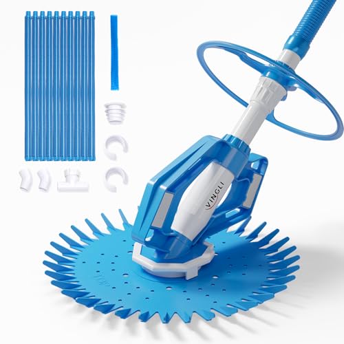 VINGLI Pool Vacuum Above Ground Indoor Outdoor Automatic Swimming Pool Cleaner Sweep Sweeper with 33FT Hoses (Light Blue)