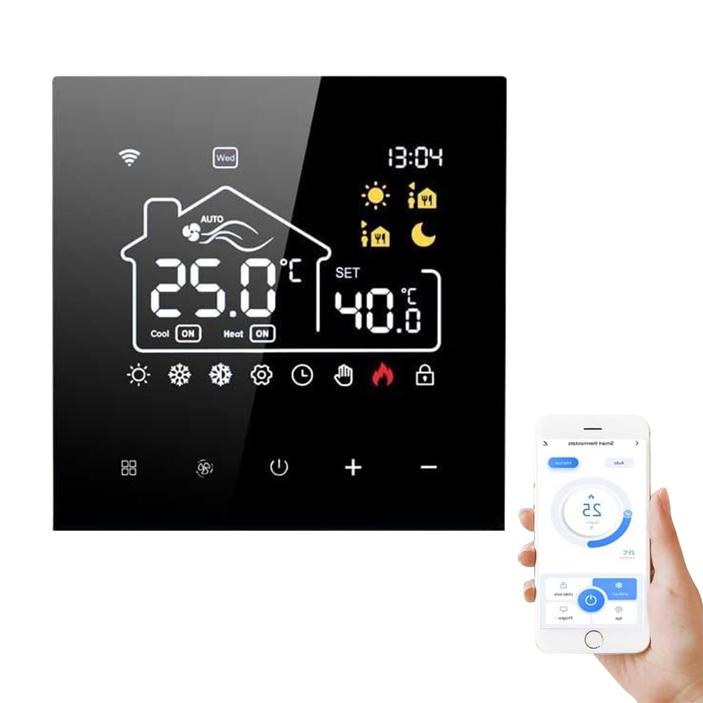 Generic HCLSHOP Smart WiFi Thermostats Central Air-conditioning Floor Heating Temperature Controller, 2-in-1 Thermostat with LCD Touch for Home, Hotel
