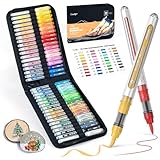 JusArt Acrylfarben-Marker mit Canvas-Tasche, Farbstifte auf Wasserbasis mit automatischer Tintensteuerung für DIY-Halloween-Bastelarbeiten, wasserfeste Pinselspitzen-Marker für Kürbis, Stein, Holz