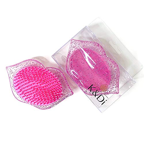 Travel Hair Brush – Detangling Mini Small Glitter Lip Shaped Comb for All Hair Types | No Pain No Handle Portable Hair Brush for Women & Kids | Suitable for Storage Accessories (Pink)
