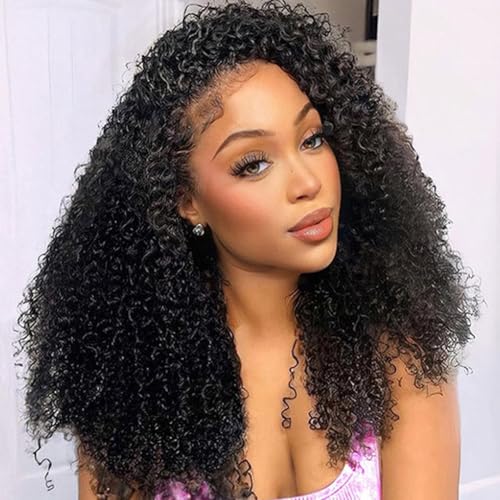 22 inch Curly Half Wig Human Hair for Black Women,Kinky
