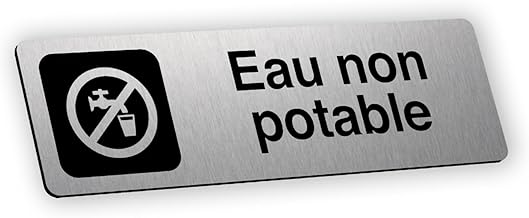 Plaque signalétique gravée autocollante Eau non potable - alu brossé - format 12x3,7 cm