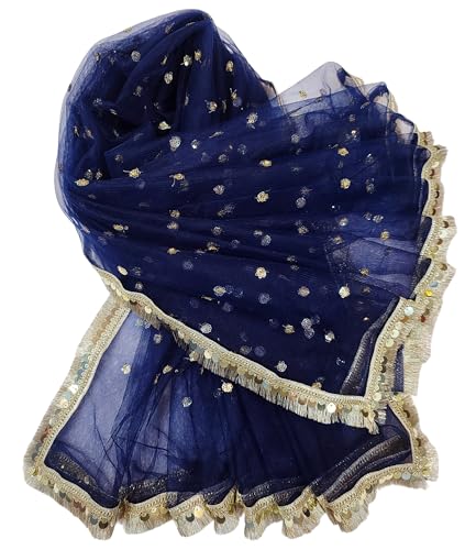 Image of Navti Creations Women's Lightweight Net Dupatta With Sequence Embroidery & Kiran Border (Length 2.25m)