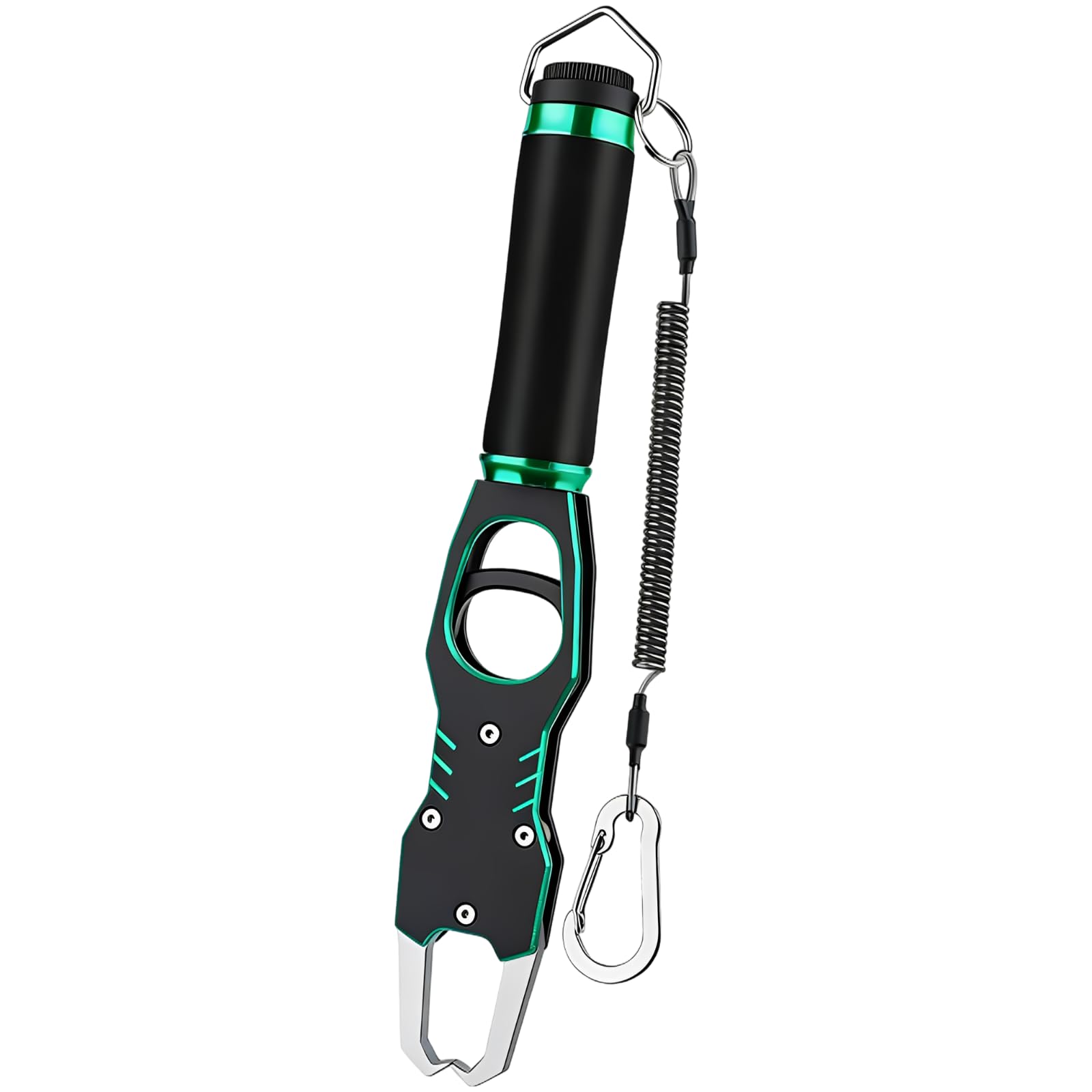 Fischlippenzange mit Skala, Aluminium-Fischgreifer mit 360° Drehgriff und rutschfestem Griff, sofortiges Wiegen bis 39,7 lbs/18 kg, 11 in/28 cm Fischzange mit Lanyard und Karabiner