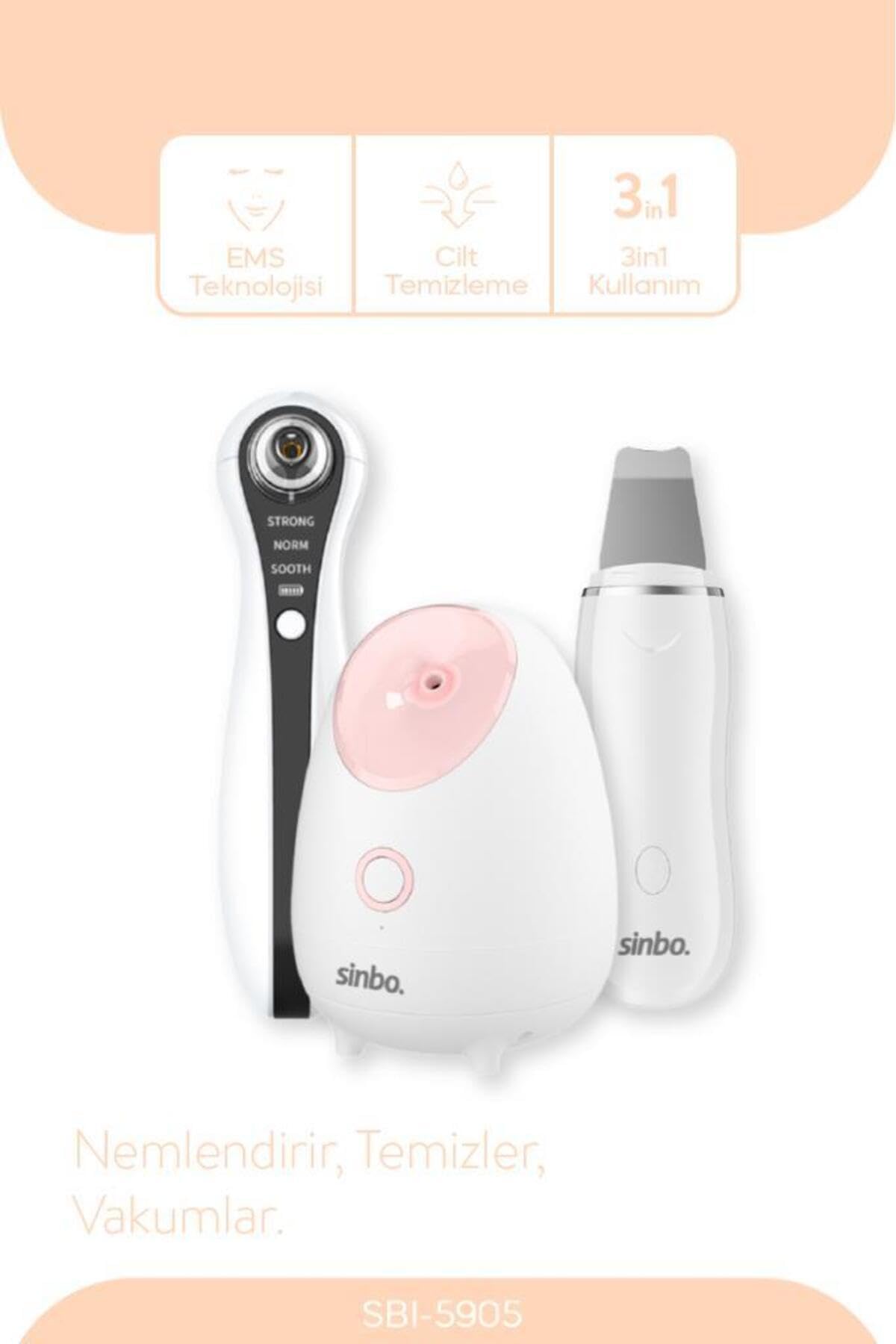 Sinbo SBI-5905 3'ü 1 Arada Yüz Bakım Seti Gözenek Temizleme + Peeling + Masaj, 8693807260436