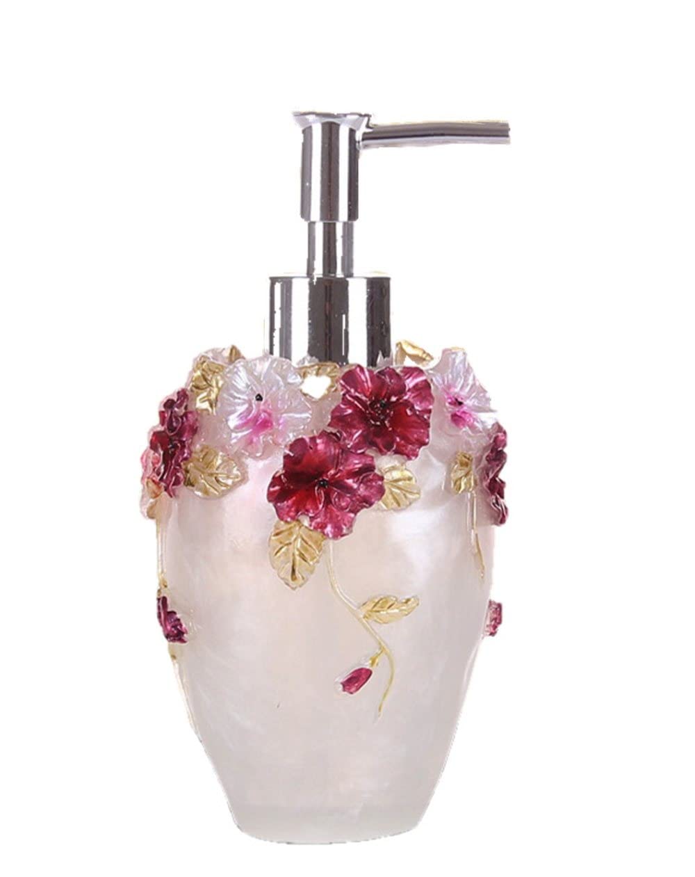 KEXYOAN Liquid Soap Dispenser, Vintage Hand for Kitchen Sink with Pump, Countertop Dish Dispensers, Decorative Romantic Baroque Relief Rose Resin(White)