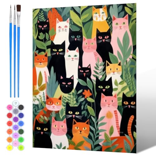 NAIMOER Peinture par Numero Chats Adulte Enfants, Peinture Numero Fleurs Jardin pour Adultes, Pinceaux et Peintures Toile Cadeaux 30x40cm