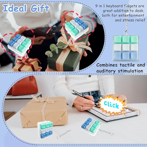 Image of 9-in-1 Colorful Keyboard Fidget Toys for Adults Mechanical Button Keyboard Clicker Keychain for Work Stress Relief (Random Colour)