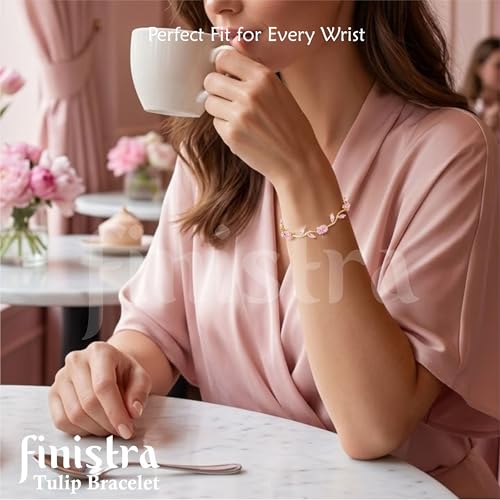 Image of finistra Tulip Bracelet for Women Stylish | Gold Plated Crystal Floral Jewellery | Adjustable Chain for Women & Girls Stylish | Elegant Tulip Bracelet for Women, Party & Daily Wear Accessory