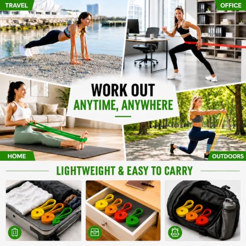 Image of Resistance Bands for Working Out, 5-125LBS Pull Up Assist Bands Set | Equipped with Door Anchor, Carry Bag & Instruction Guide, high elasticity home gym training & physical therapy for men women