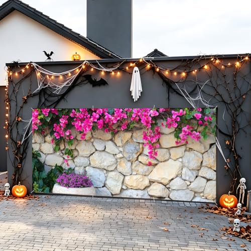 Image of Garage Door Decorations 6 x 13 ft, Floral Stone Wall Cover