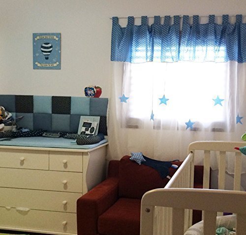 Piccolina Boutique Nursery & Kids Room Curtain Aqua & White Stars-decorative High Quality Tab Top Curtain Kids Curtain, for Boys or Girls