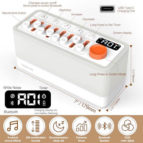 white noise sleep sound machine with 8 nature sounds portable bluetooth speaker 12 colors night lights sleep timer amp breathing exercises for babies kids and adults