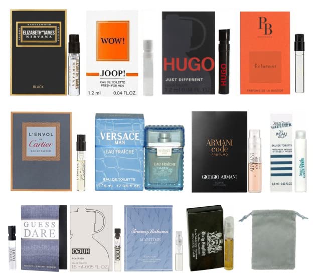 12 Men's Cologne Samples Vials with Velvet Pouch (As