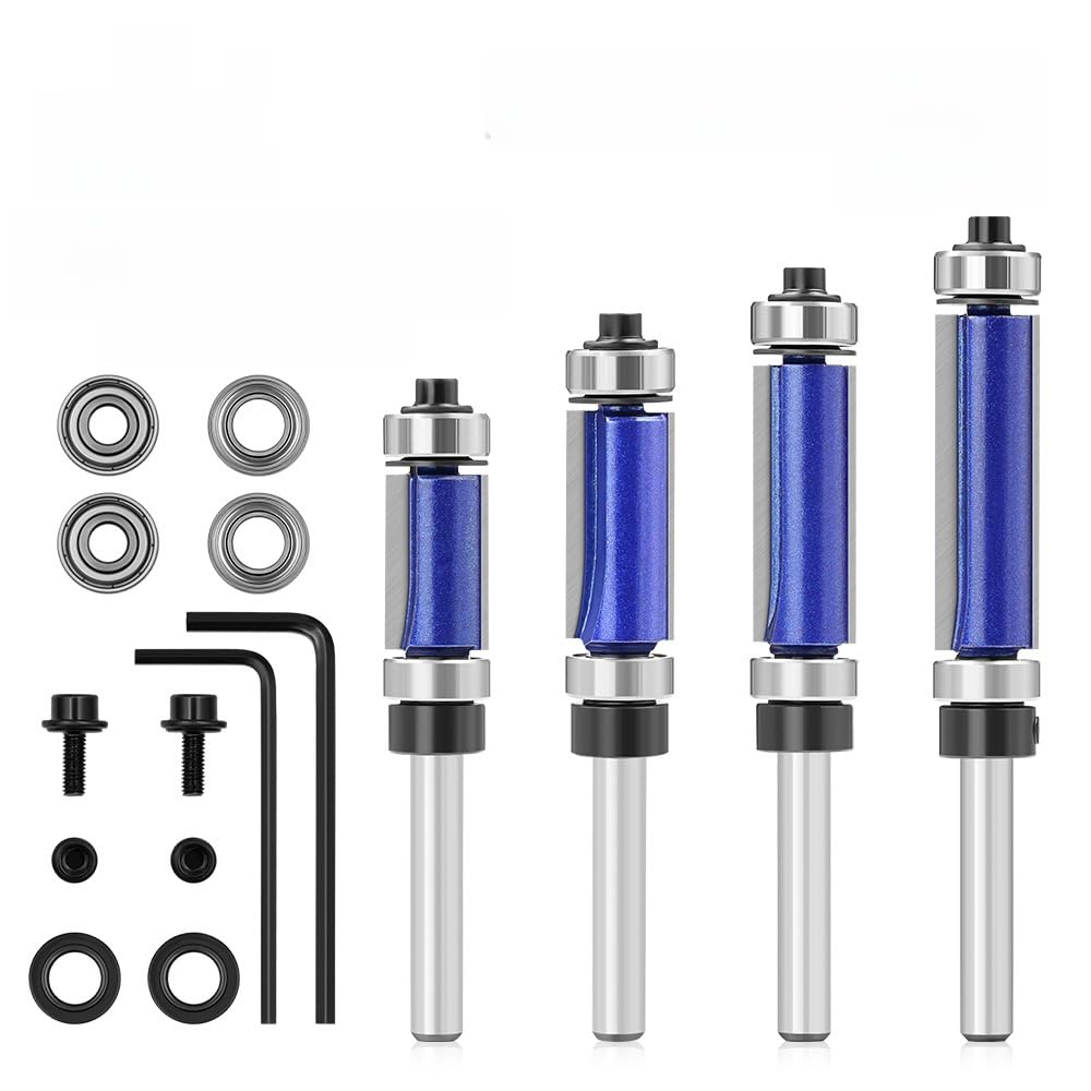 Set 4 Frese Router 1/4" con Rulli Superiore Inferiore Troncatura Legno
